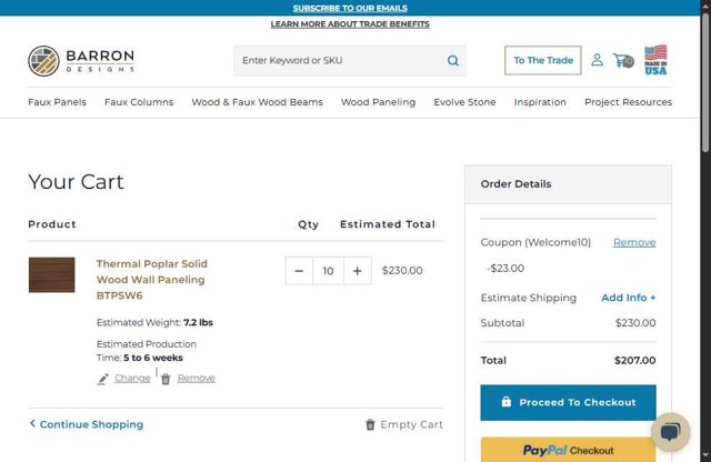 Barron Designs checkout page showing Barron Designs promo code box | Screenshot taken by SimplyCodes community member on Jul 4, 2025