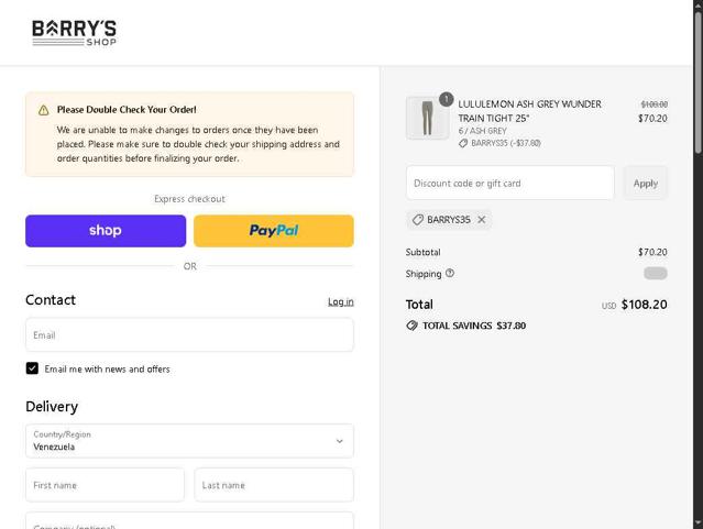 Barry's checkout page showing Barry's promo code box | Screenshot taken by SimplyCodes community member on Sep 7, 2025