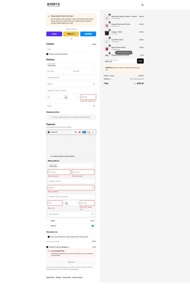 Barry's checkout page showing Barry's promo code box | Screenshot taken by SimplyCodes community member on Sep 5, 2025