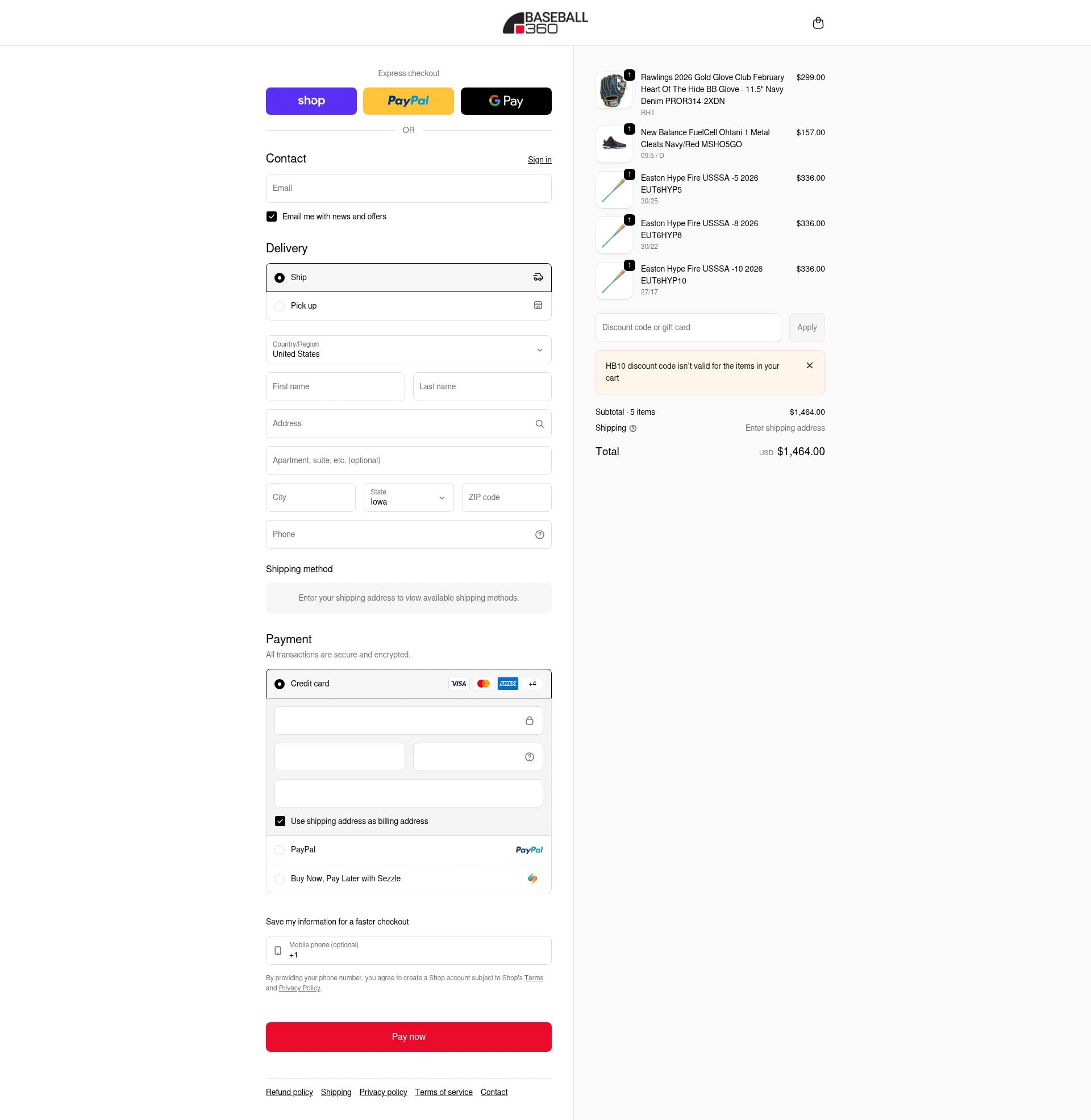 Baseball 360 checkout page showing Baseball 360 promo code box | Screenshot taken by SimplyCodes community member on Feb 5, 2026