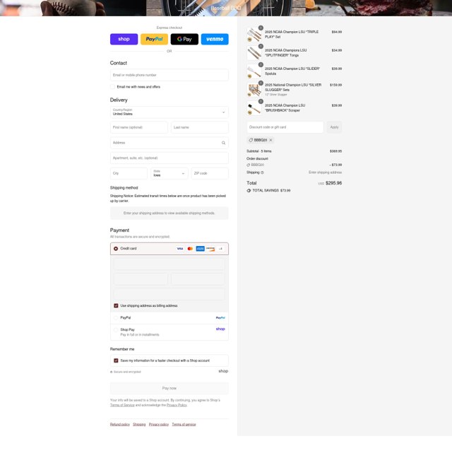 Baseball BBQ checkout page showing Baseball BBQ discount code box | Screenshot taken by SimplyCodes community member on Sep 2, 2025