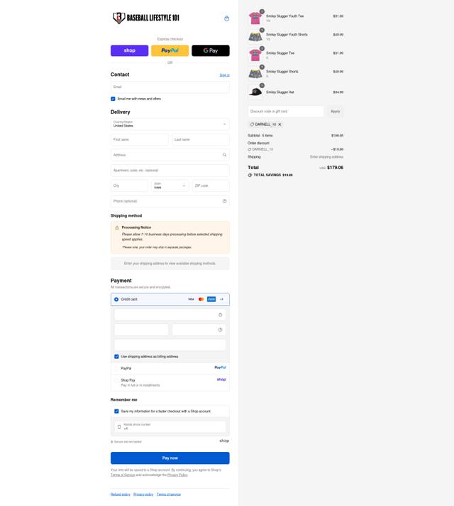 Baseball Lifestyle 101 checkout page showing Baseball Lifestyle 101 promo code box | Screenshot taken by SimplyCodes community member on Sep 13, 2025