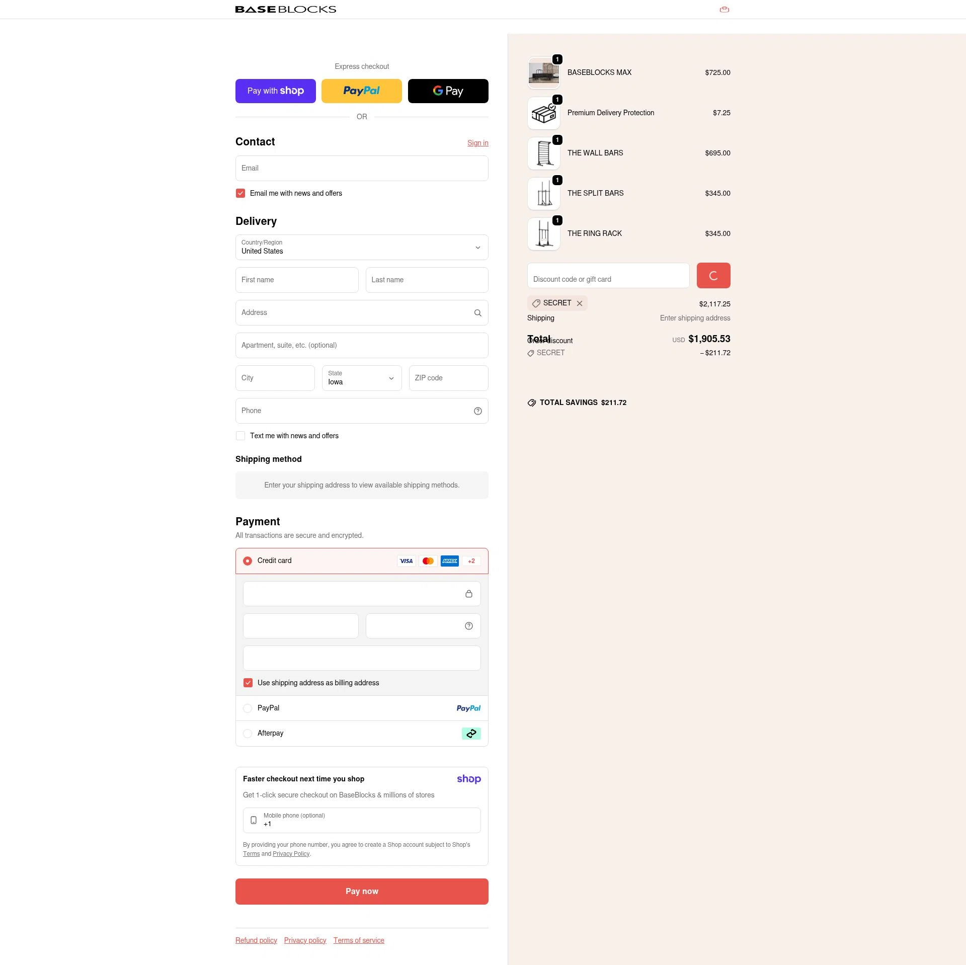 BaseBlocks checkout page showing BaseBlocks discount code box | Screenshot taken by SimplyCodes community member on Jan 11, 2026