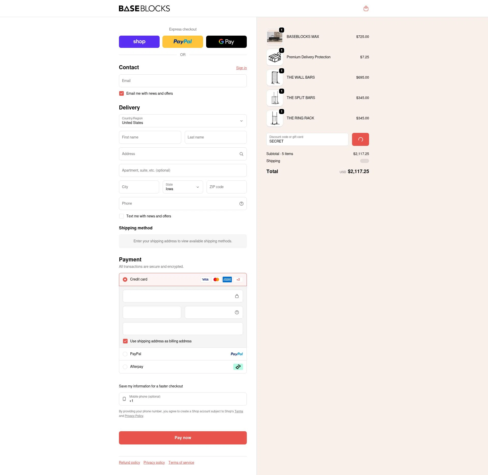BaseBlocks checkout page showing BaseBlocks discount code box | Screenshot taken by SimplyCodes community member on Feb 8, 2026