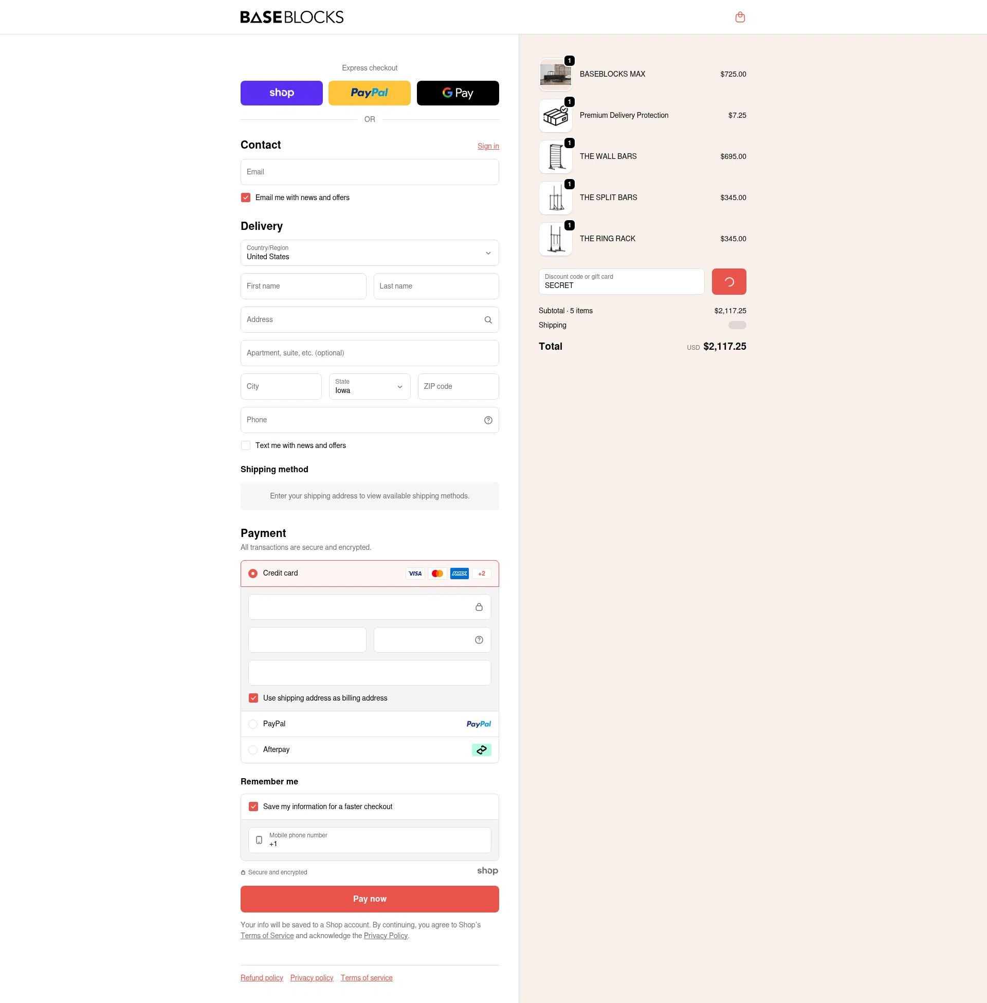 BaseBlocks checkout page showing BaseBlocks discount code box | Screenshot taken by SimplyCodes community member on Jan 6, 2026