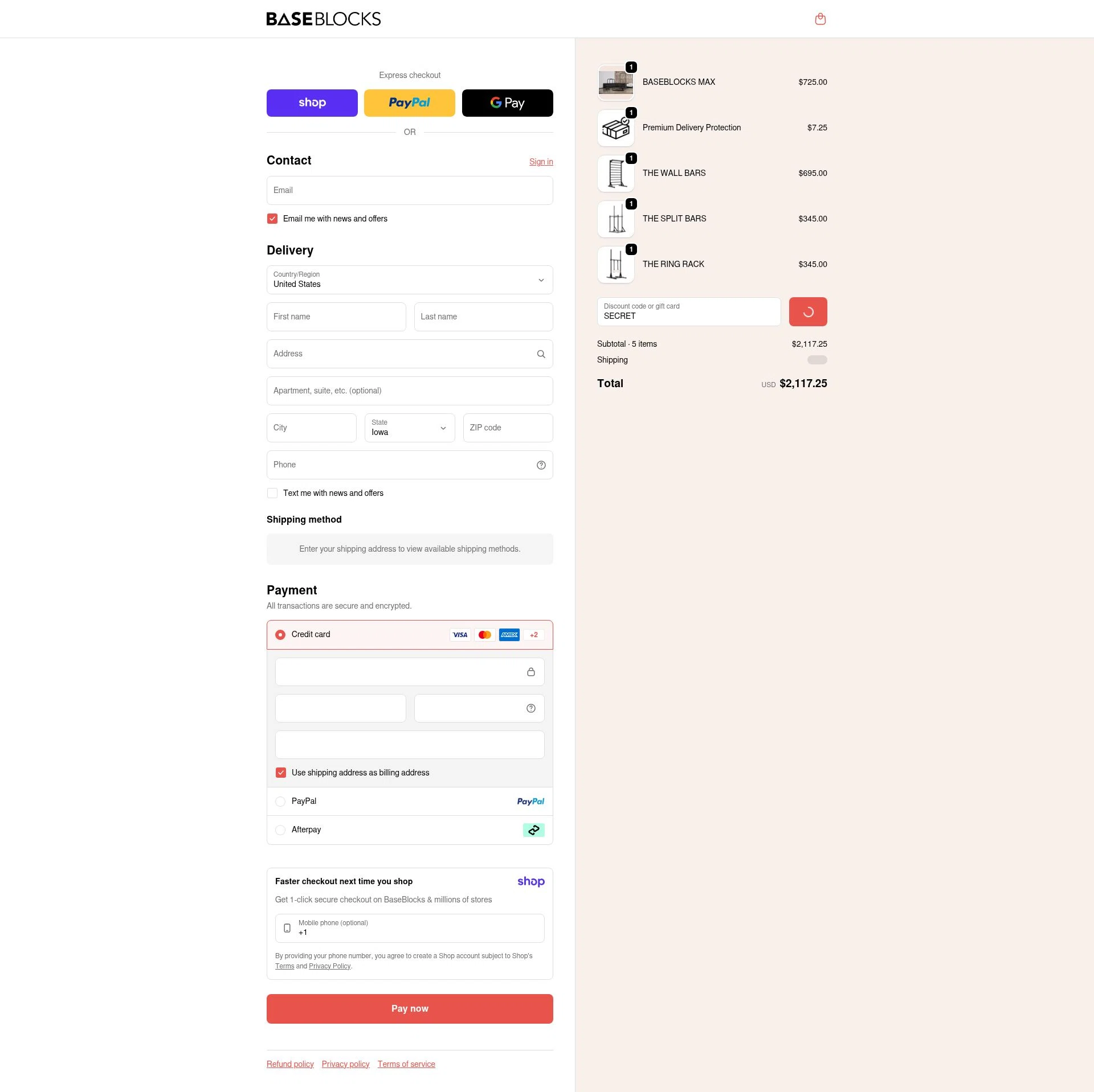 BaseBlocks checkout page showing BaseBlocks discount code box | Screenshot taken by SimplyCodes community member on Jan 16, 2026