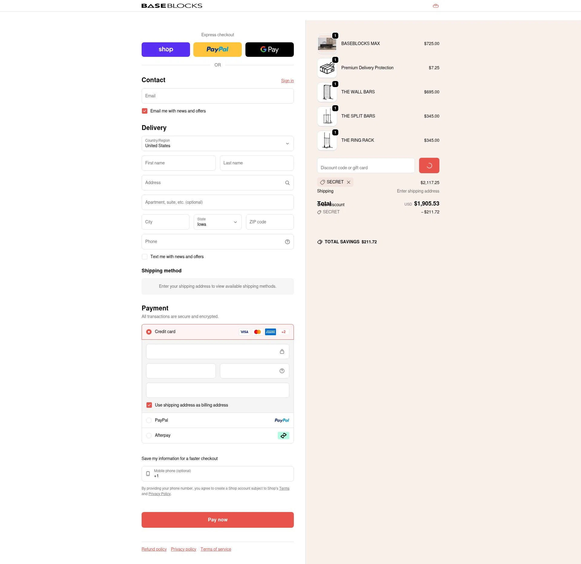 BaseBlocks checkout page showing BaseBlocks discount code box | Screenshot taken by SimplyCodes community member on Jan 30, 2026