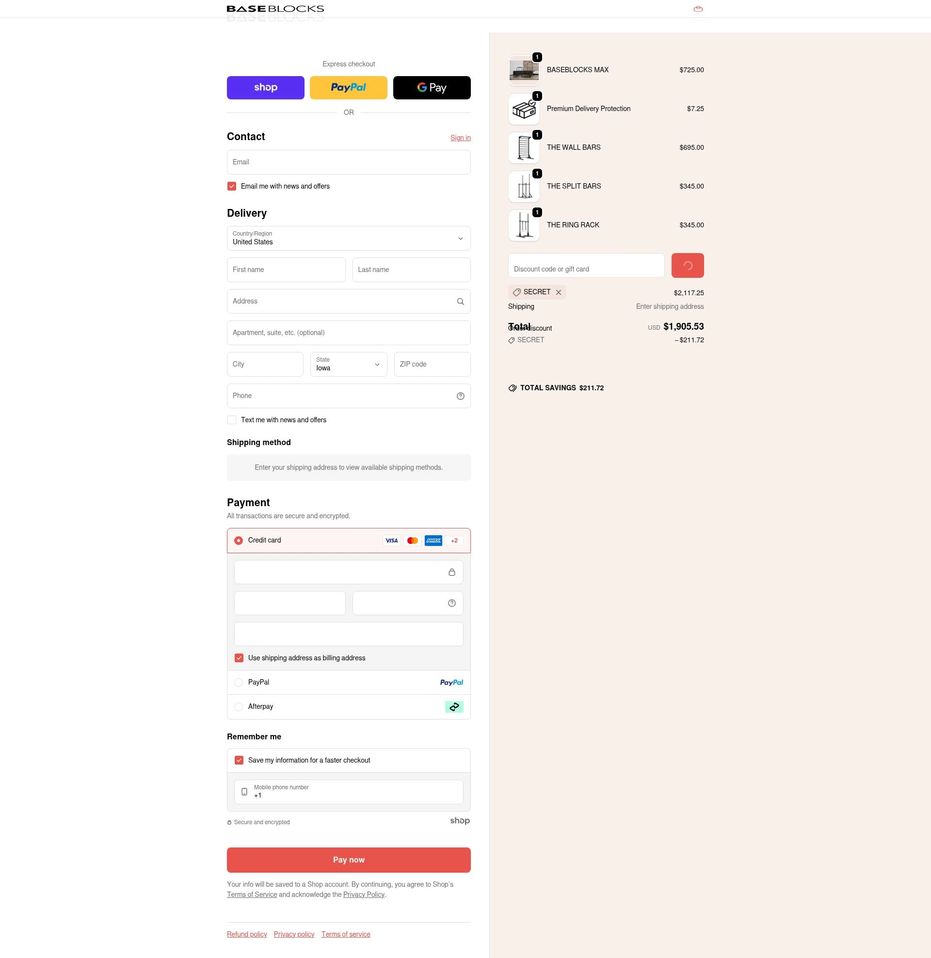 BaseBlocks checkout page showing BaseBlocks discount code box | Screenshot taken by SimplyCodes community member on Jan 26, 2026