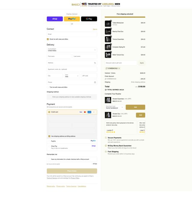 Based Bodyworks checkout page showing Based Bodyworks discount code box | Screenshot taken by SimplyCodes community member on Sep 12, 2025
