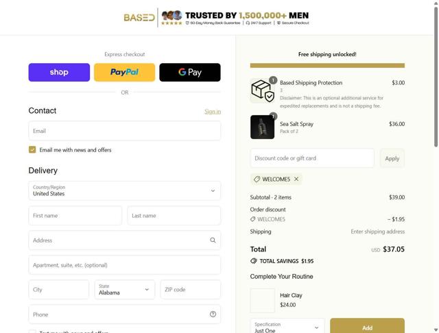Based Bodyworks checkout page showing Based Bodyworks discount code box | Screenshot taken by SimplyCodes community member on Sep 12, 2025