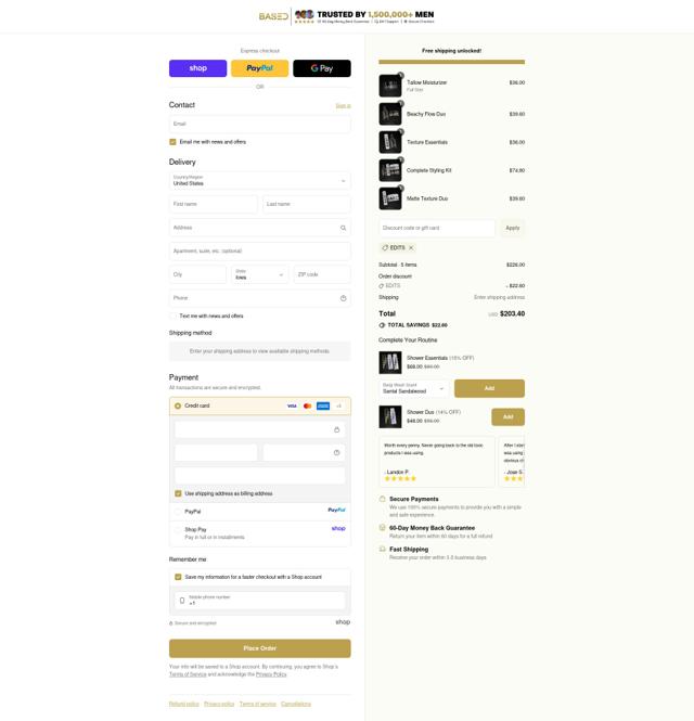 Based Bodyworks checkout page showing Based Bodyworks discount code box | Screenshot taken by SimplyCodes community member on Sep 12, 2025