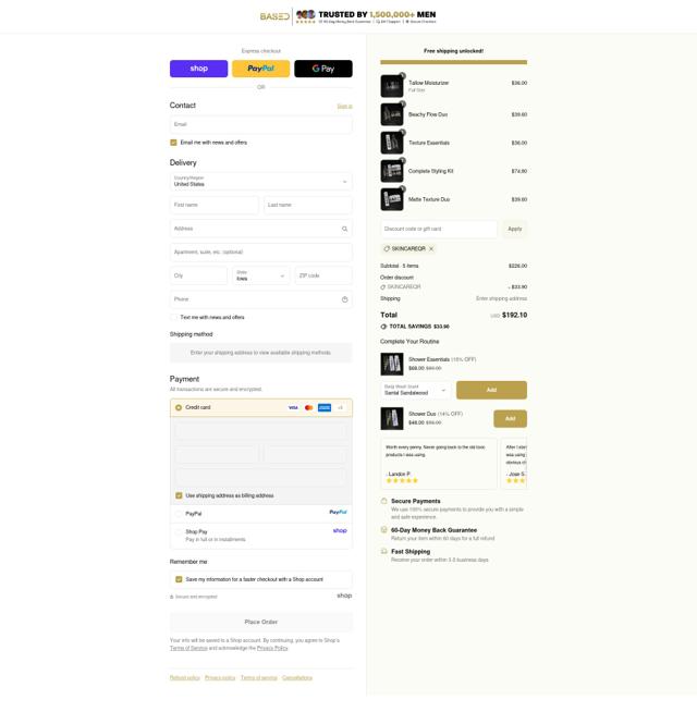 Based Bodyworks checkout page showing Based Bodyworks discount code box | Screenshot taken by SimplyCodes community member on Sep 12, 2025