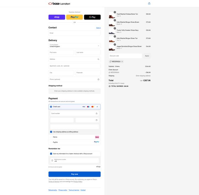 Base London checkout page showing Base London promo code box | Screenshot taken by SimplyCodes community member on Sep 15, 2025