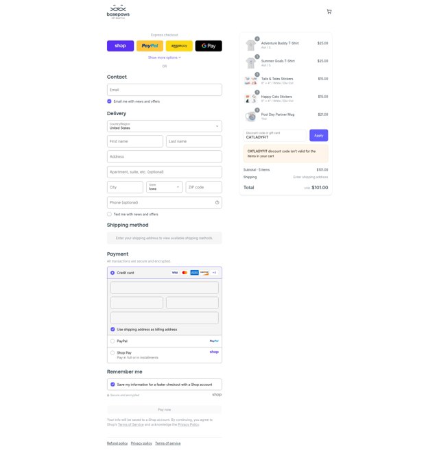 Basepaws checkout page showing Basepaws discount code box | Screenshot taken by SimplyCodes community member on Sep 2, 2025