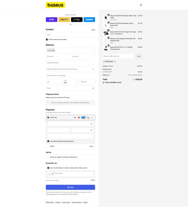 Baseus checkout page showing Baseus promo code box | Screenshot taken by SimplyCodes community member on Sep 3, 2025