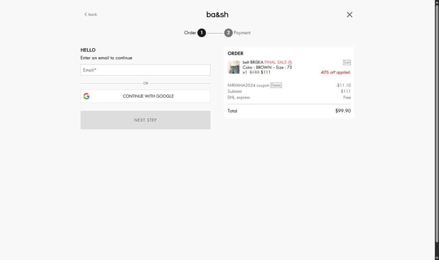 Ba&sh checkout page showing Ba&sh promo code box | Screenshot taken by SimplyCodes community member on Aug 24, 2025