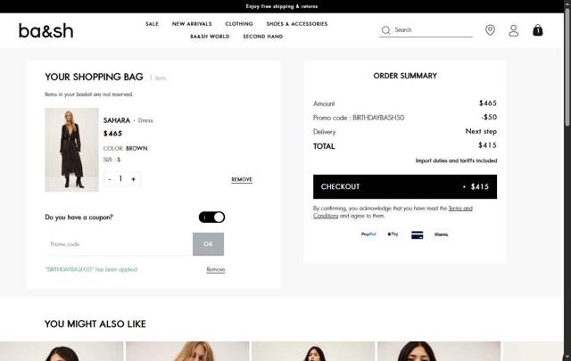 Ba&sh checkout page showing Ba&sh promo code box | Screenshot taken by SimplyCodes community member on Sep 5, 2025