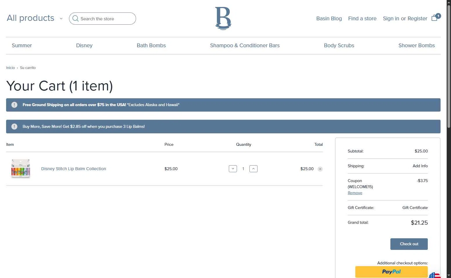 Basin checkout page showing Basin promo code box | Screenshot taken by SimplyCodes community member on May 20, 2025