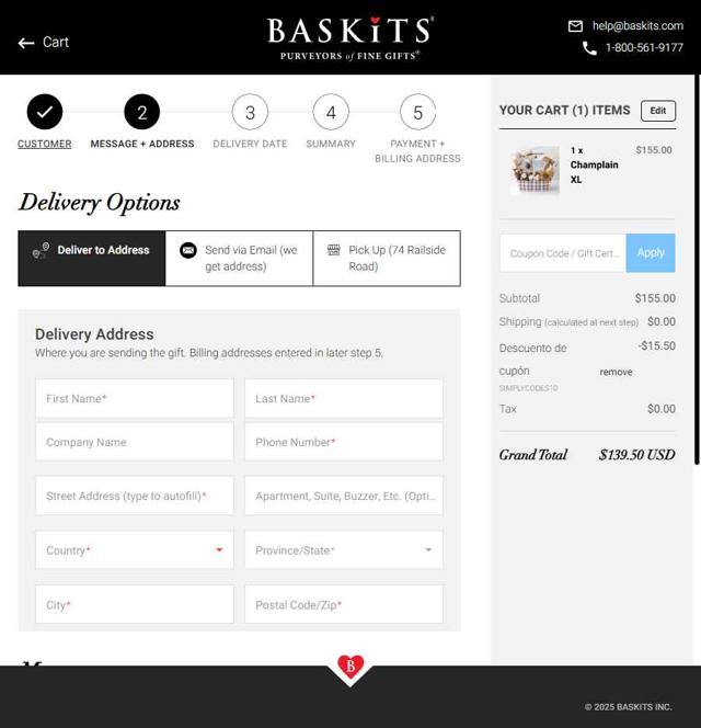 Baskits checkout page showing Baskits promo code box | Screenshot taken by SimplyCodes community member on Sep 4, 2025