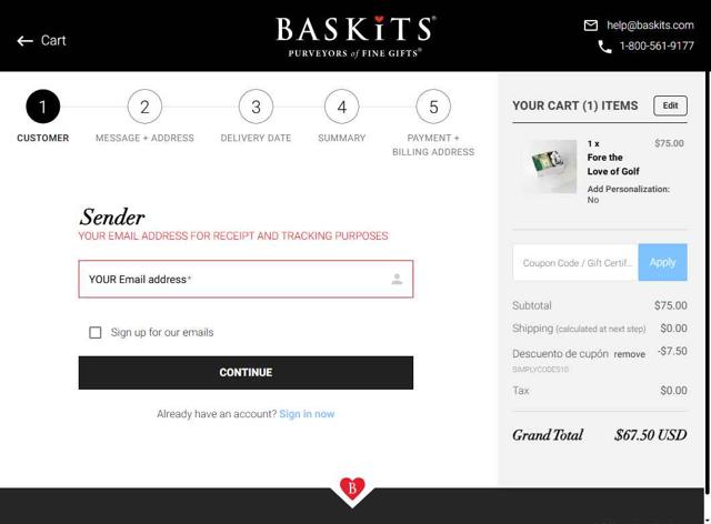 Baskits checkout page showing Baskits promo code box | Screenshot taken by SimplyCodes community member on Jun 12, 2025
