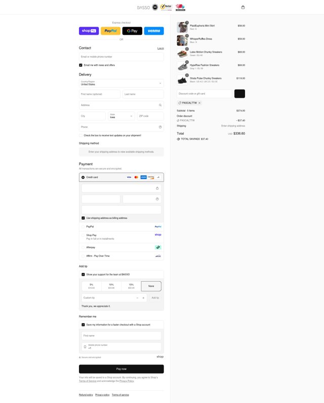 Basso checkout page showing Basso promo code box | Screenshot taken by SimplyCodes community member on Aug 25, 2025