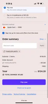 THAOLEPLANTS coupon verification screenshot