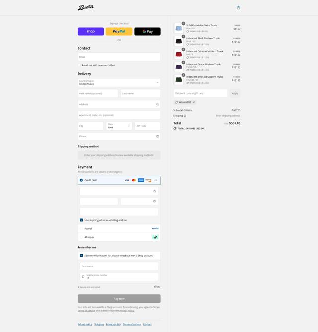 Bather checkout page showing Bather discount code box | Screenshot taken by SimplyCodes community member on Aug 31, 2025