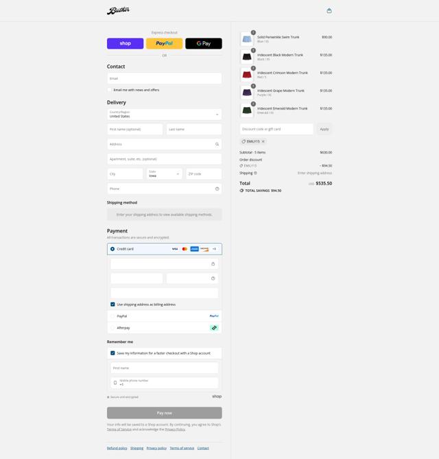 Bather checkout page showing Bather discount code box | Screenshot taken by SimplyCodes community member on Sep 4, 2025