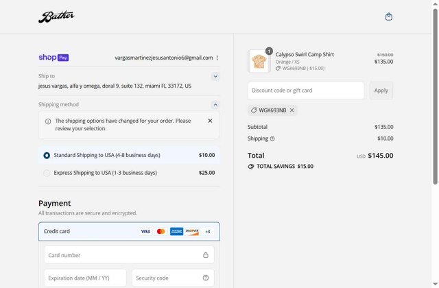 Bather checkout page showing Bather discount code box | Screenshot taken by SimplyCodes community member on Aug 27, 2025