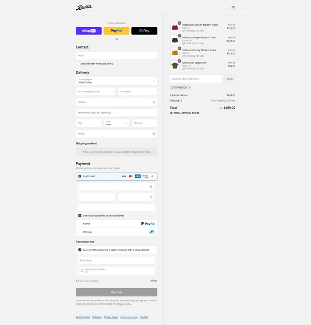 Bather checkout page showing Bather discount code box | Screenshot taken by SimplyCodes community member on Aug 9, 2025