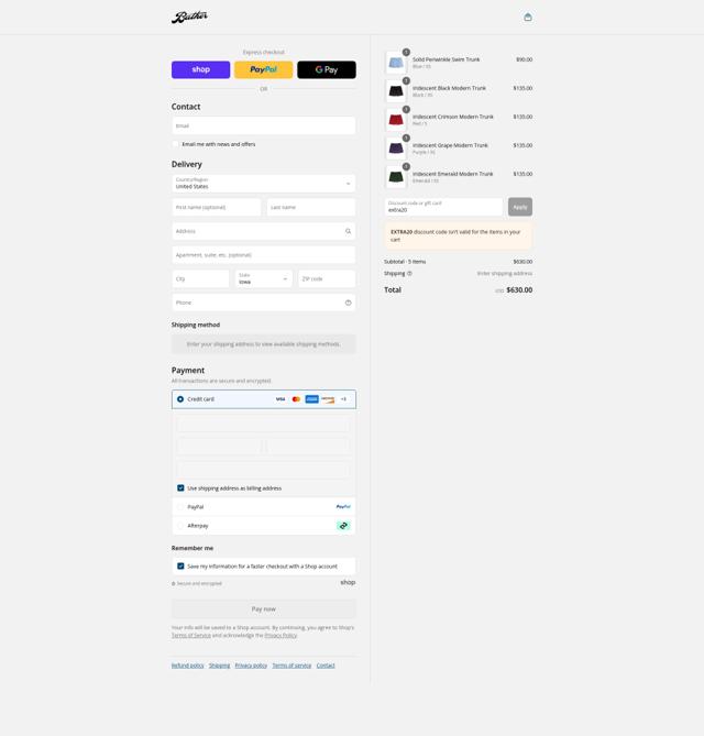 Bather checkout page showing Bather discount code box | Screenshot taken by SimplyCodes community member on Sep 4, 2025