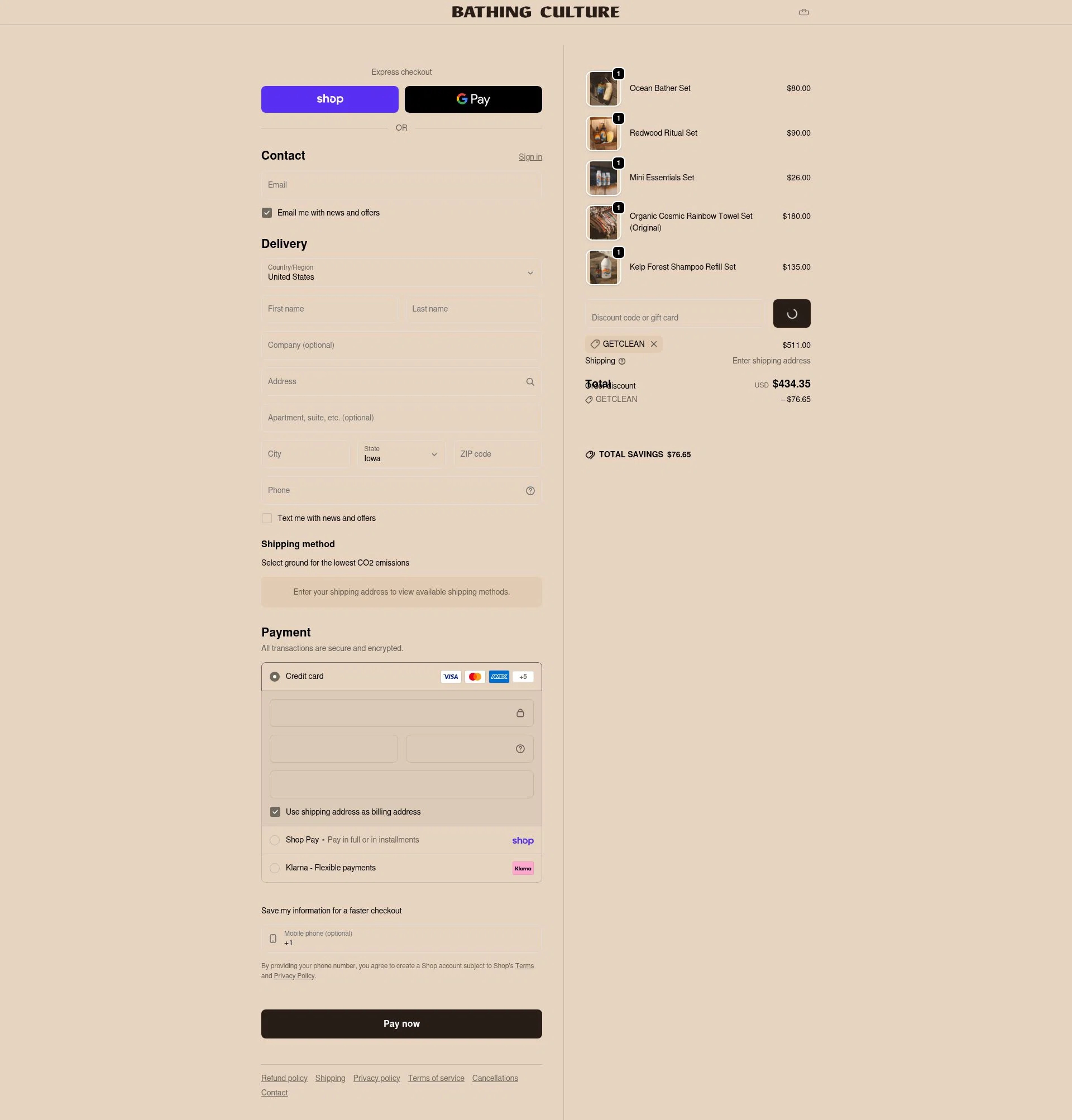 Bathing Culture checkout page showing Bathing Culture discount code box | Screenshot taken by SimplyCodes community member on Feb 17, 2026