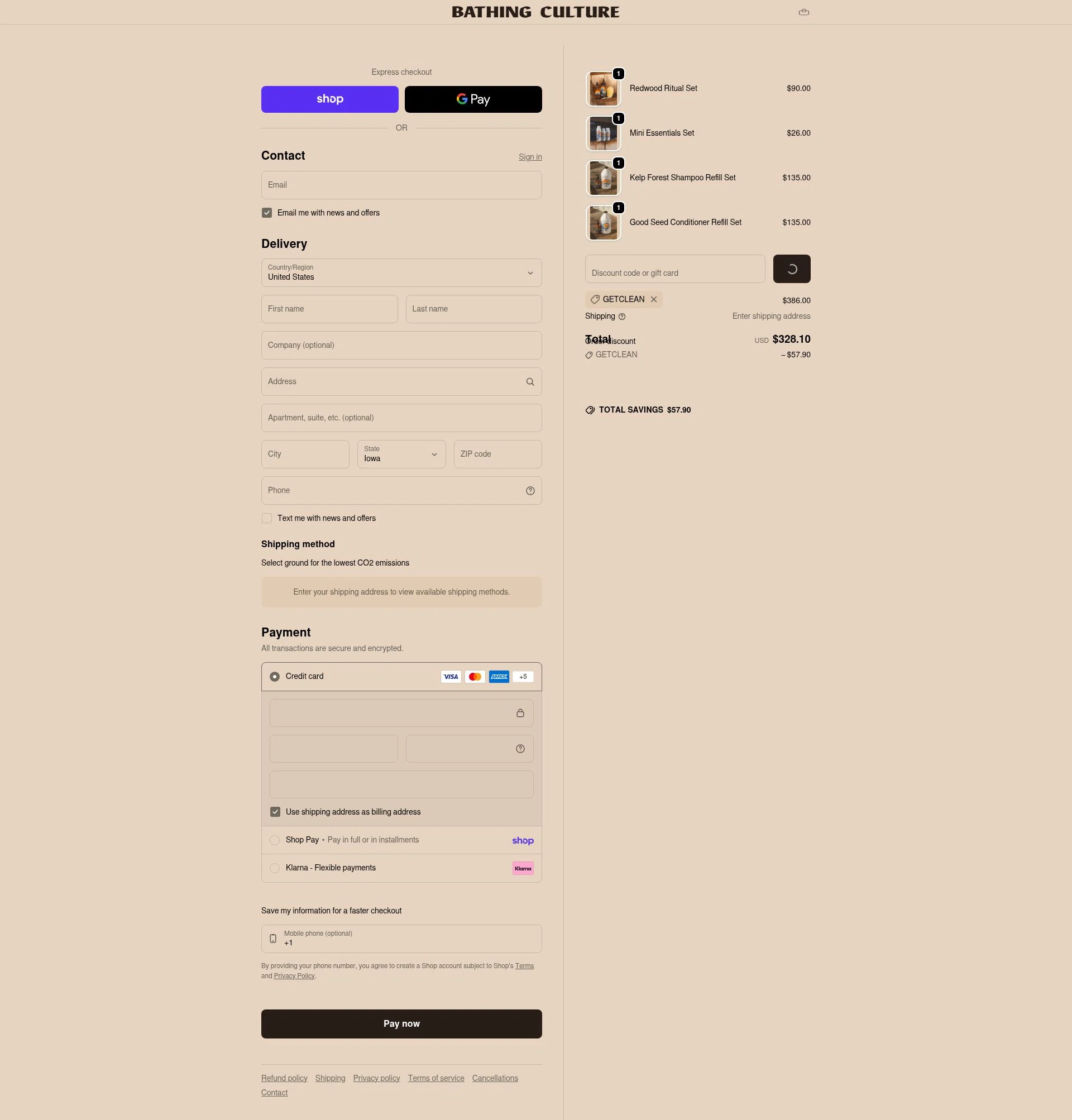 Bathing Culture checkout page showing Bathing Culture discount code box | Screenshot taken by SimplyCodes community member on Feb 9, 2026
