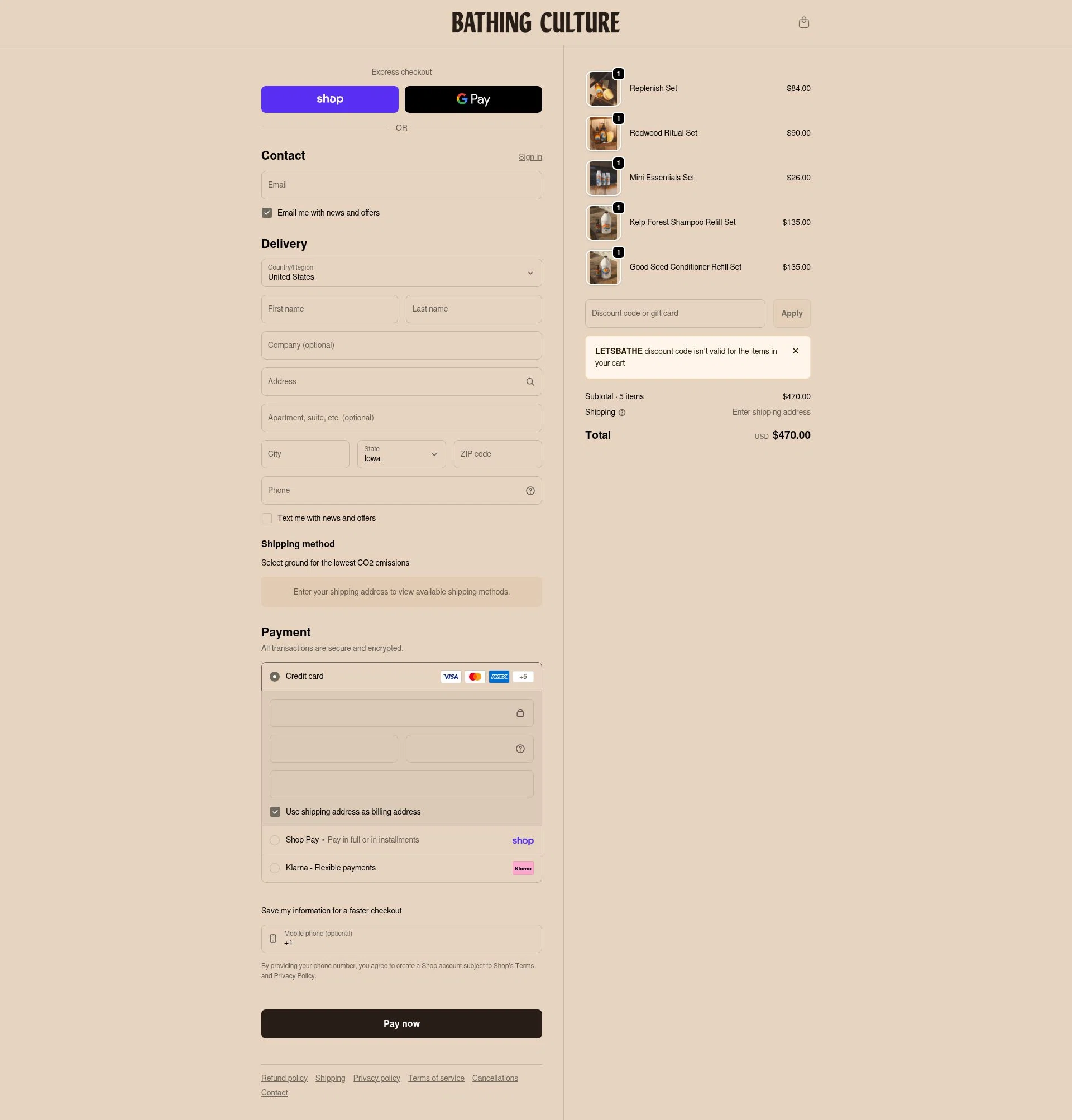 Bathing Culture checkout page showing Bathing Culture discount code box | Screenshot taken by SimplyCodes community member on Feb 5, 2026