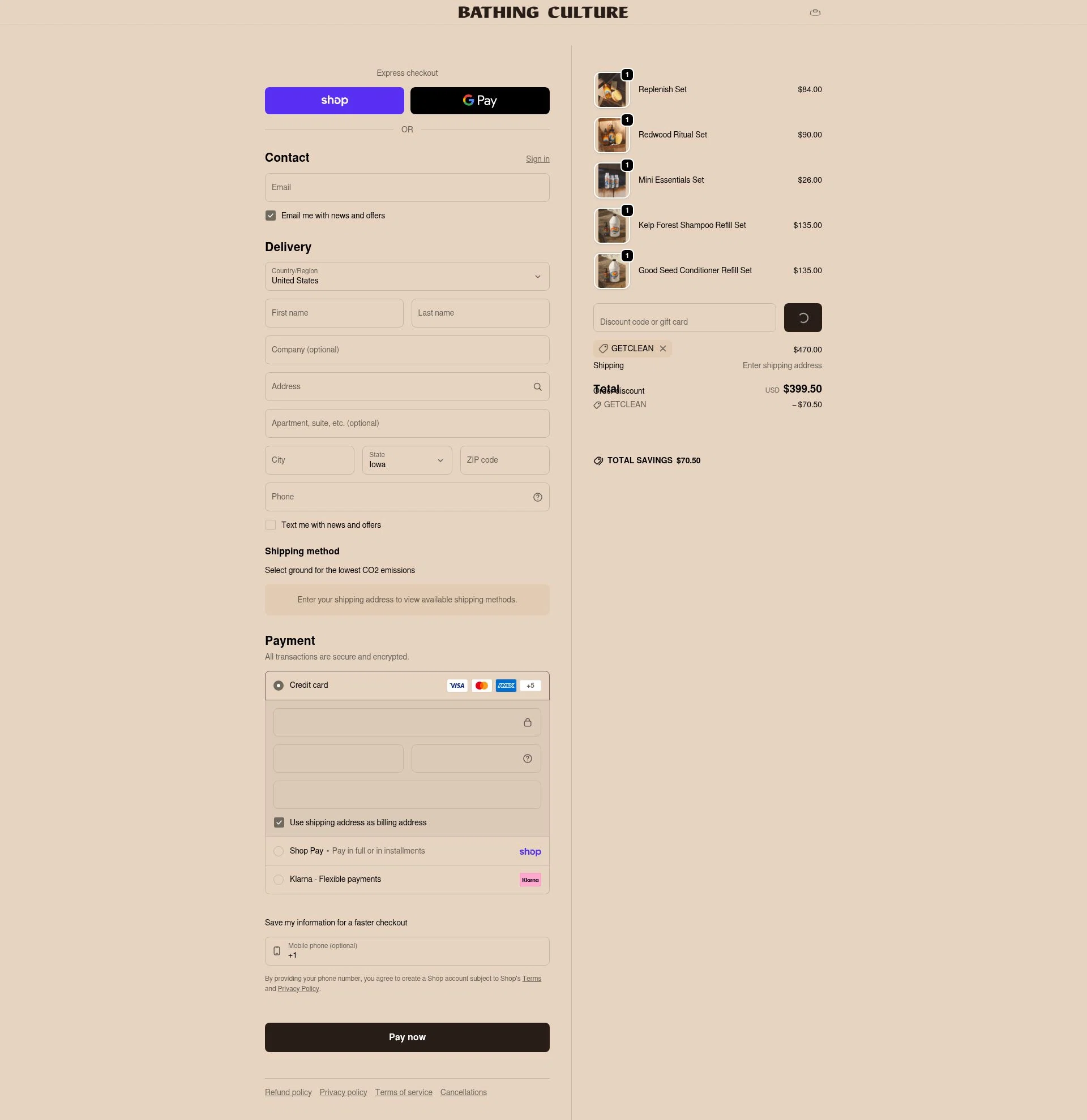 Bathing Culture checkout page showing Bathing Culture discount code box | Screenshot taken by SimplyCodes community member on Jan 31, 2026