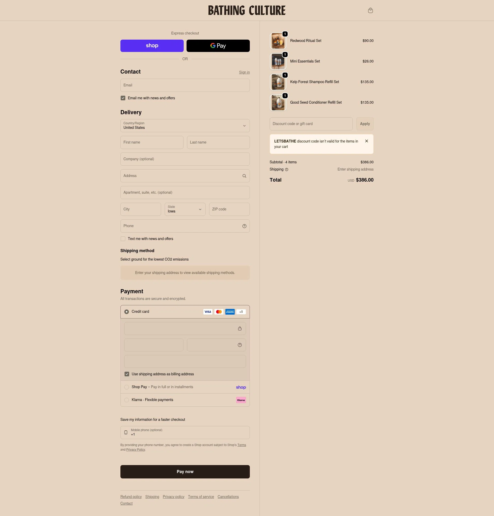 Bathing Culture checkout page showing Bathing Culture discount code box | Screenshot taken by SimplyCodes community member on Feb 9, 2026