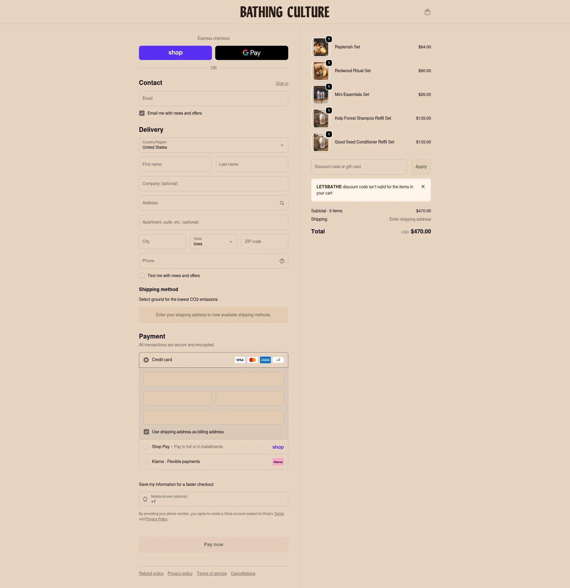 Bathing Culture checkout page showing Bathing Culture discount code box | Screenshot taken by SimplyCodes community member on Jan 31, 2026