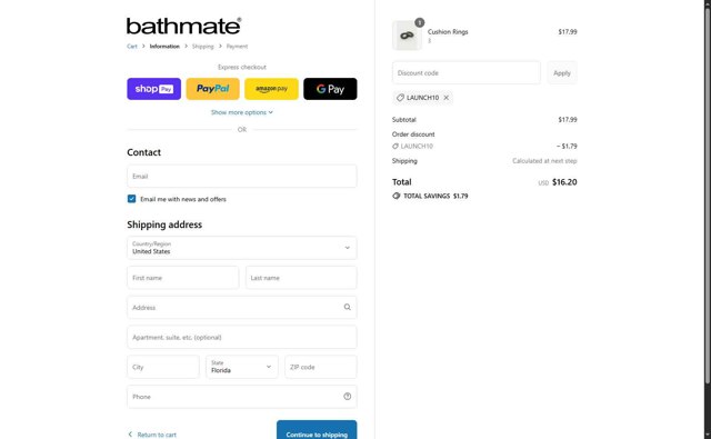 Bathmate Direct checkout page showing Bathmate Direct discount code box | Screenshot taken by SimplyCodes community member on Aug 5, 2025