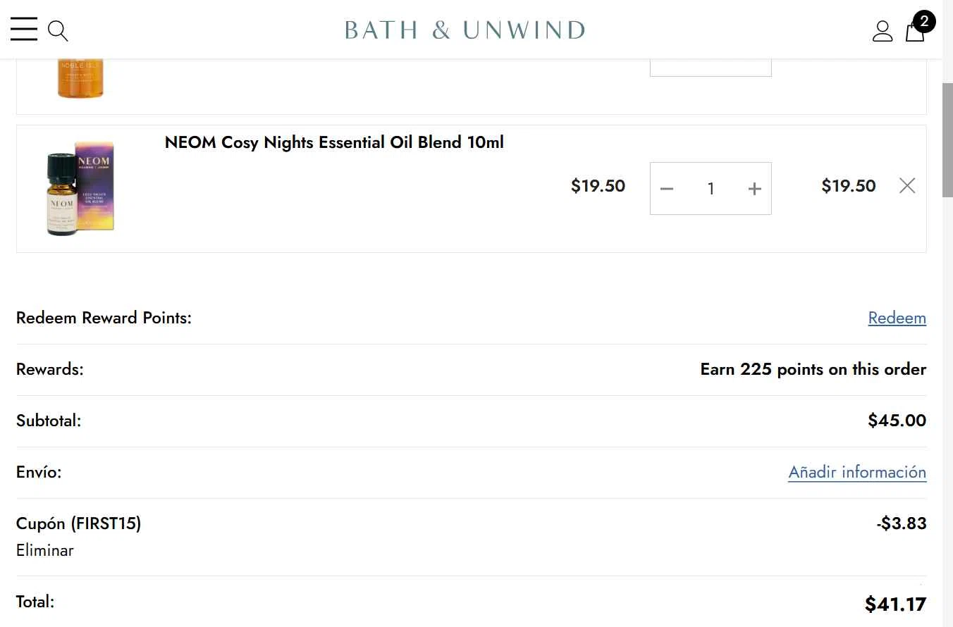 Bath & Unwind checkout page showing Bath & Unwind promo code box | Screenshot taken by SimplyCodes community member on Jan 6, 2026