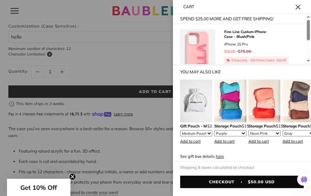 BaubleBar checkout page showing BaubleBar discount code box | Screenshot taken by SimplyCodes community member on Jun 8, 2025
