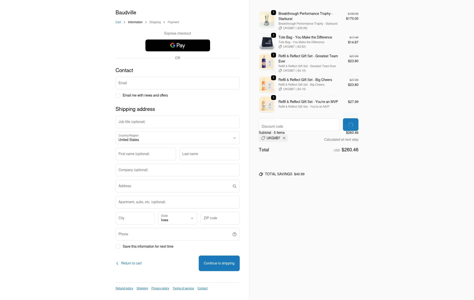 Baudville checkout page showing Baudville discount code box | Screenshot taken by SimplyCodes community member on Feb 1, 2026