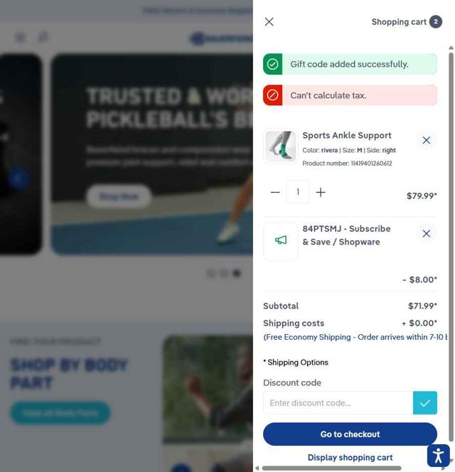 Bauerfeind checkout page showing Bauerfeind coupon code box | Screenshot taken by SimplyCodes community member on Sep 12, 2025