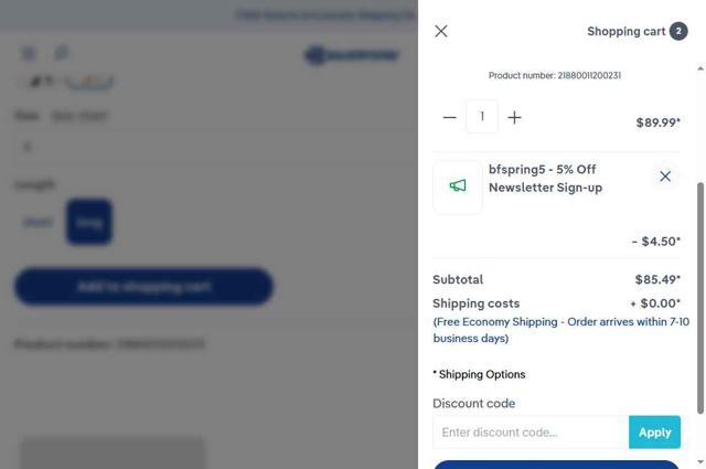 Bauerfeind checkout page showing Bauerfeind coupon code box | Screenshot taken by SimplyCodes community member on Sep 9, 2025