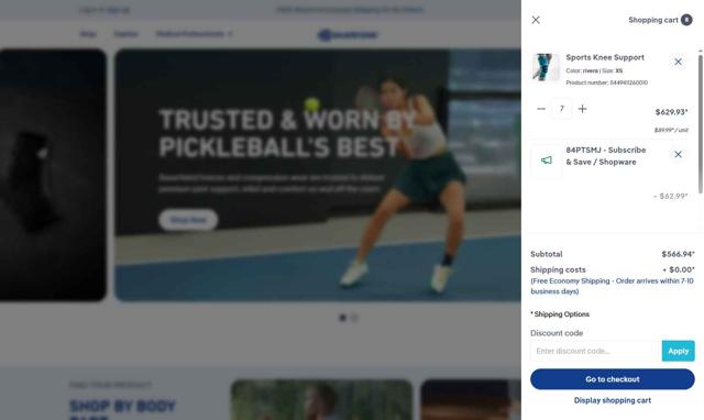 Bauerfeind checkout page showing Bauerfeind coupon code box | Screenshot taken by SimplyCodes community member on Sep 9, 2025
