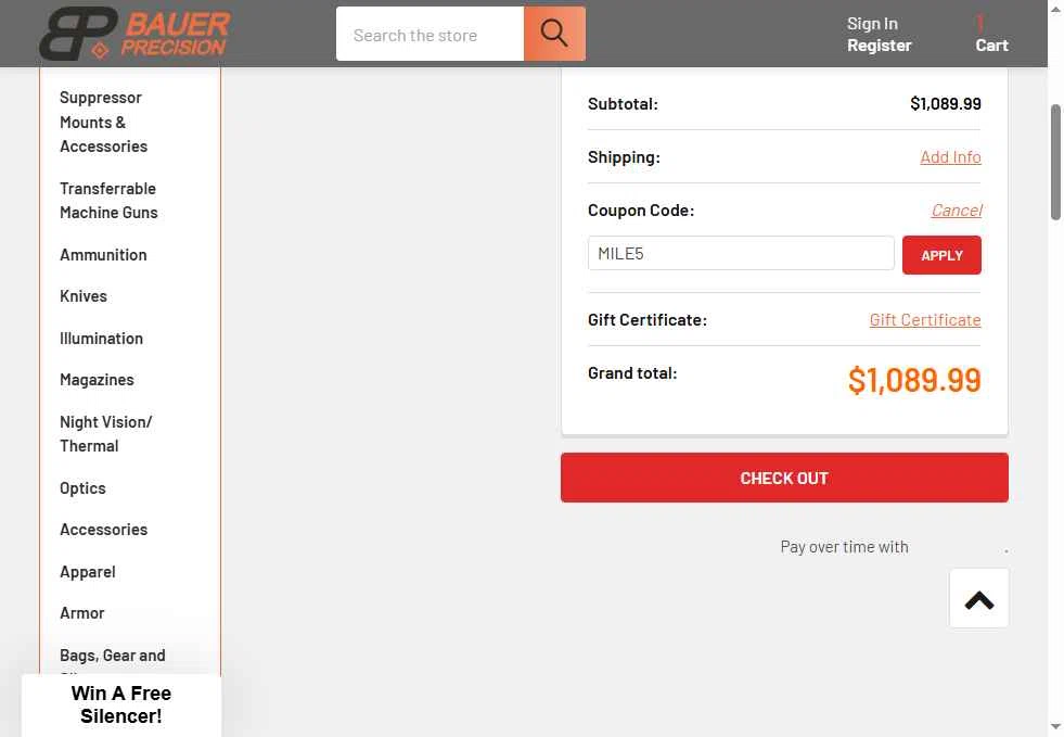 Bauer Precision checkout page showing Bauer Precision discount code box | Screenshot taken by SimplyCodes community member on Feb 3, 2026