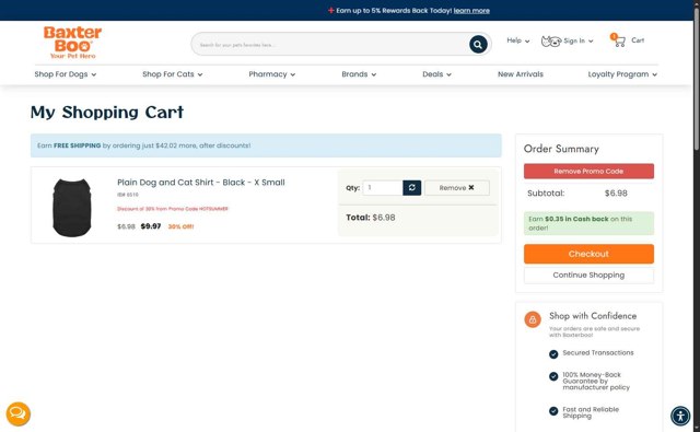 BaxterBoo checkout page showing BaxterBoo promo code box | Screenshot taken by SimplyCodes community member on Aug 25, 2025