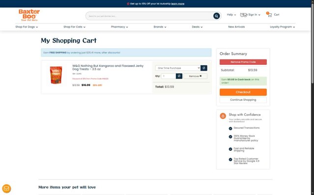BaxterBoo checkout page showing BaxterBoo promo code box | Screenshot taken by SimplyCodes community member on Aug 23, 2025