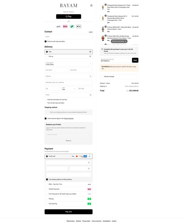 Bayam Jewelry checkout page showing Bayam Jewelry discount code box | Screenshot taken by SimplyCodes community member on Sep 8, 2025