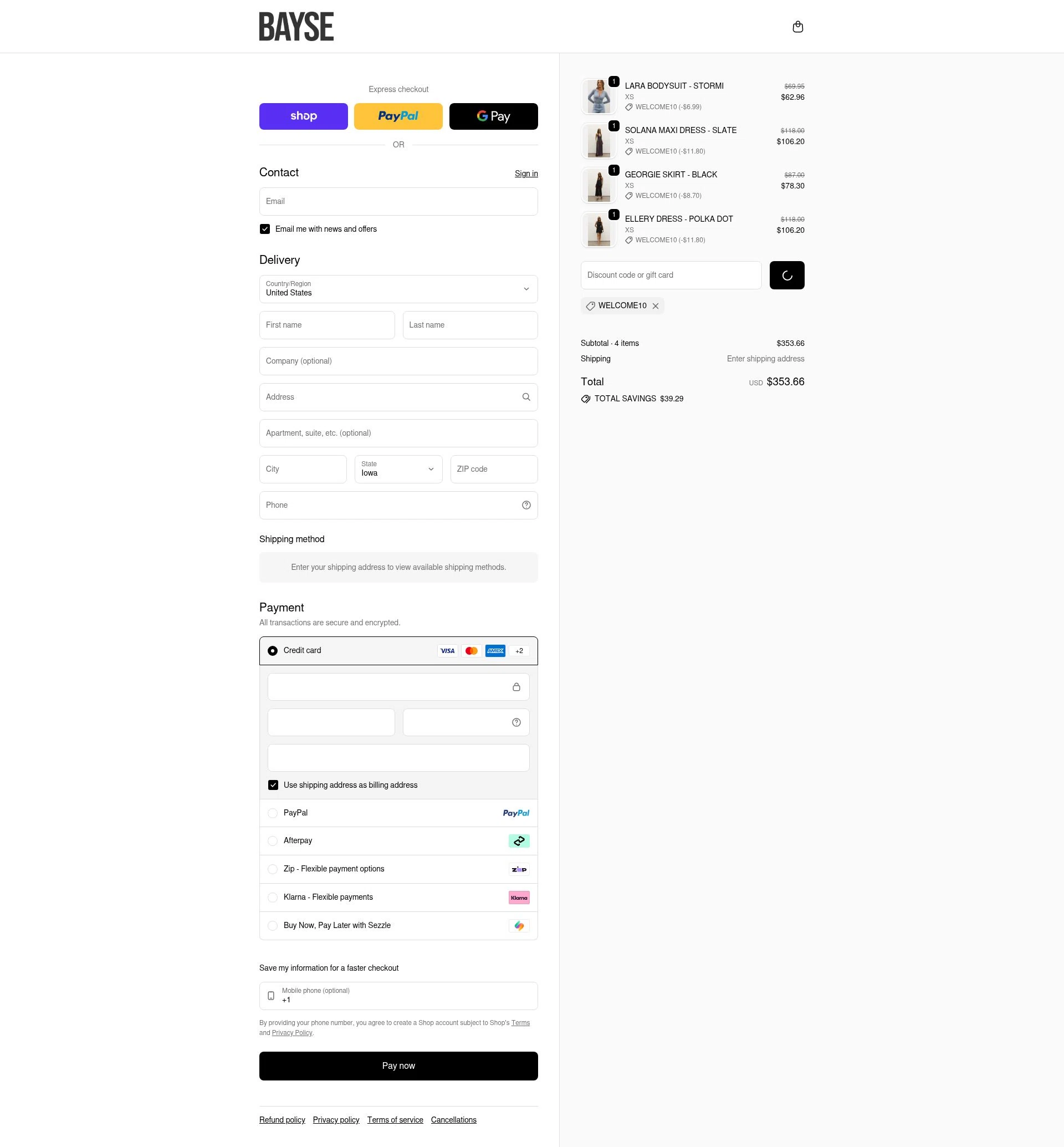 Bayse checkout page showing Bayse discount code box | Screenshot taken by SimplyCodes community member on Jan 14, 2026