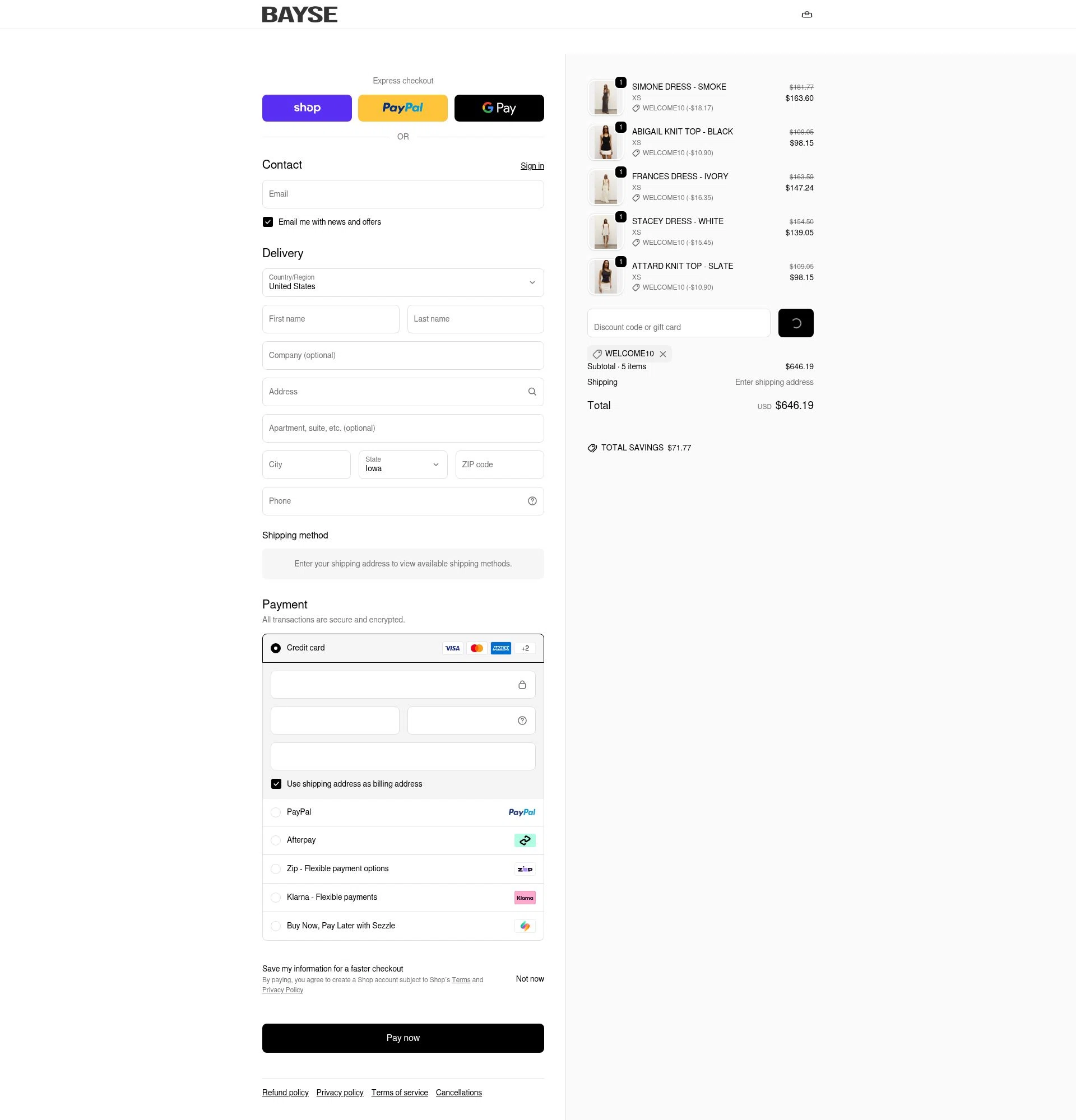 Bayse checkout page showing Bayse discount code box | Screenshot taken by SimplyCodes community member on Feb 14, 2026